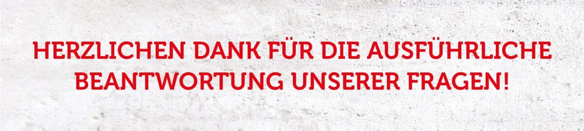 Text auf Steinhintergrund "Herzlichen Dank für die ausführliche Beantwortung unserer Fragen!"