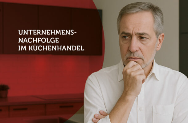 Nachdenklicher Unternehmer in moderner Küche – Thema Unternehmensnachfolge im Küchenhandel